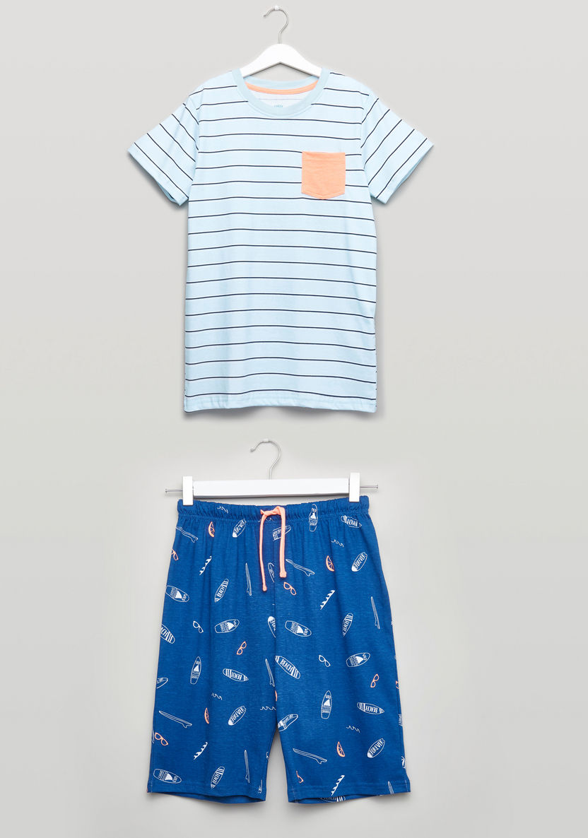 Juniors Striped T-shirt with Printed Shorts-Nightwear-image-0