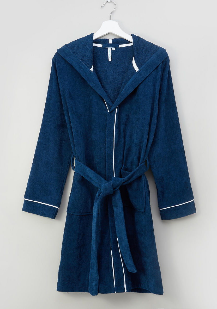 Juniors Self-Hooded Bathrobe with Tie-Up Closure-Towels and Flannels-image-0