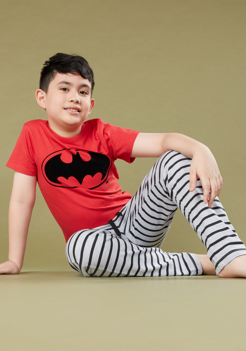 Batman Printed T-shirt and Striped Pyjama Set-Nightwear-image-0