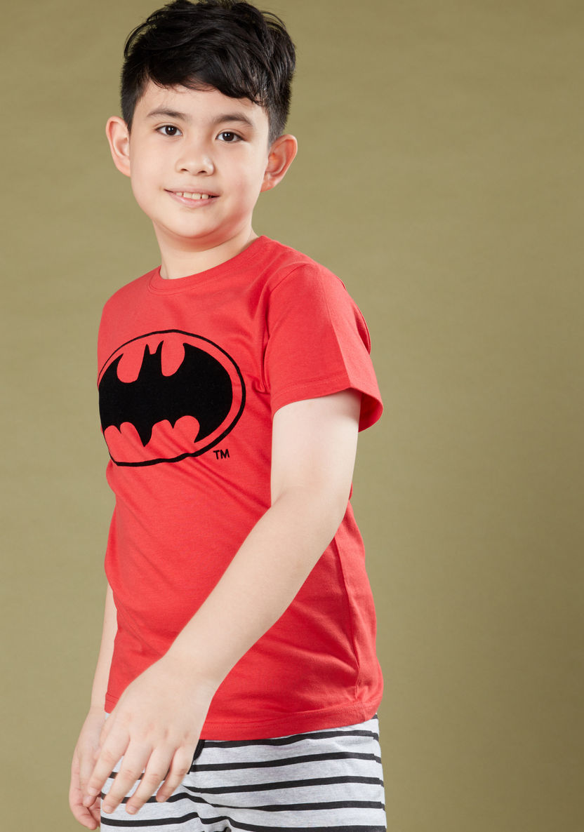 Batman Printed T-shirt and Striped Pyjama Set-Nightwear-image-4