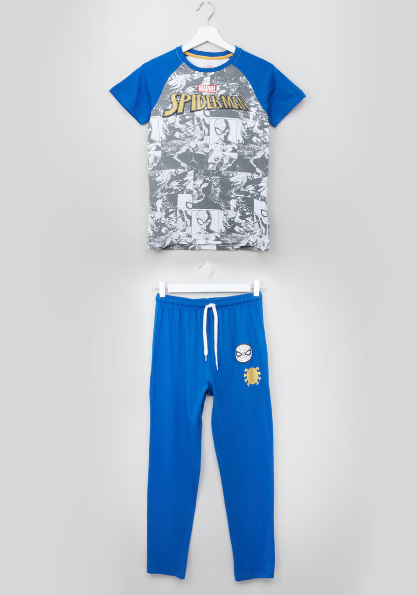 Spider-Man Printed Short Sleeves T-shirt and Drawstring Pyjama Set-Nightwear-image-0