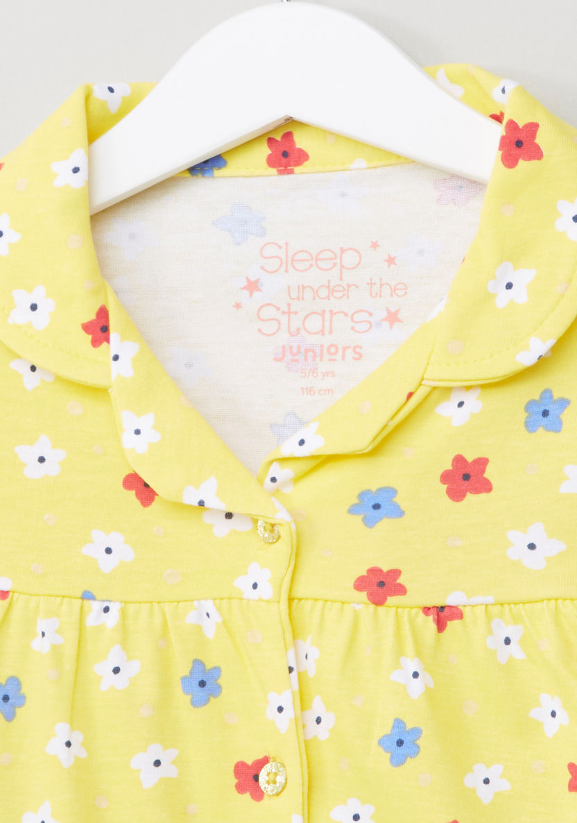 Juniors Floral Printed T-shirt and Pyjama Set with Eye Mask-Clothes Sets-image-2