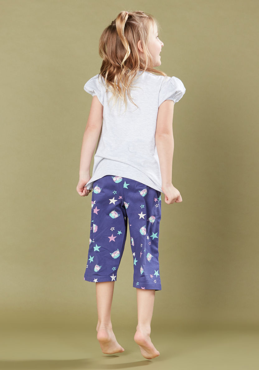 Juniors Printed Round Neck T-shirt with 3/4 Pants - Set of 2-Nightwear-image-5
