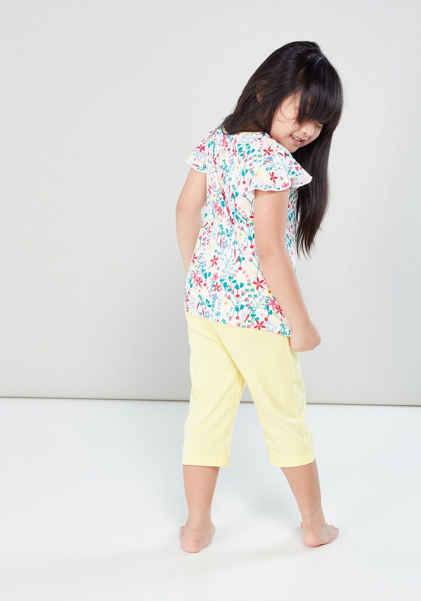 Juniors Short Sleeves Printed Top with Capris-Nightwear-image-3