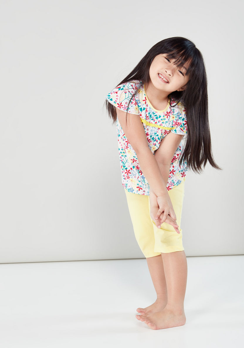 Juniors Short Sleeves Printed Top with Capris-Nightwear-image-4