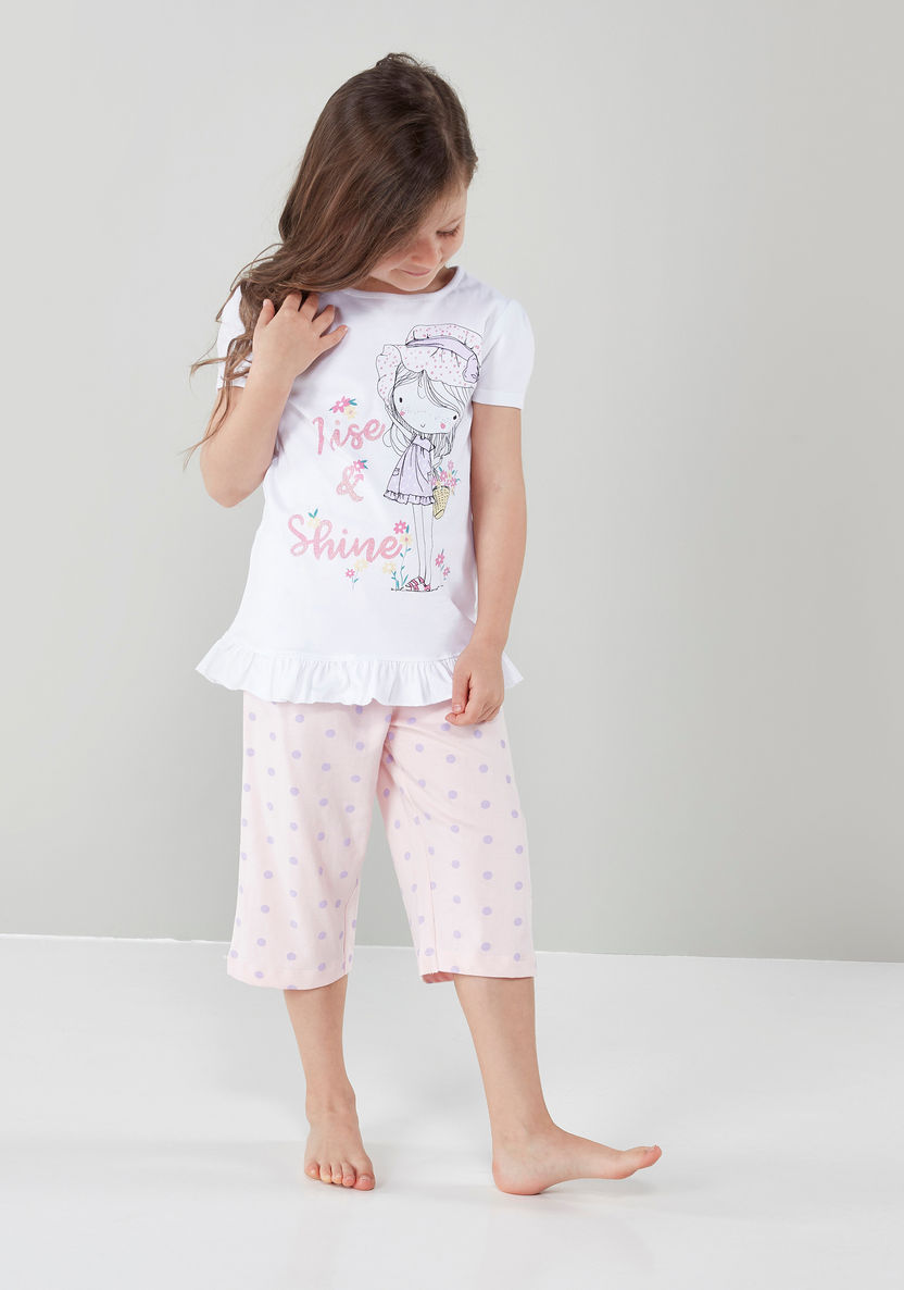 Juniors Printed Short Sleeves Top with Capris - Set of 2-Clothes Sets-image-1