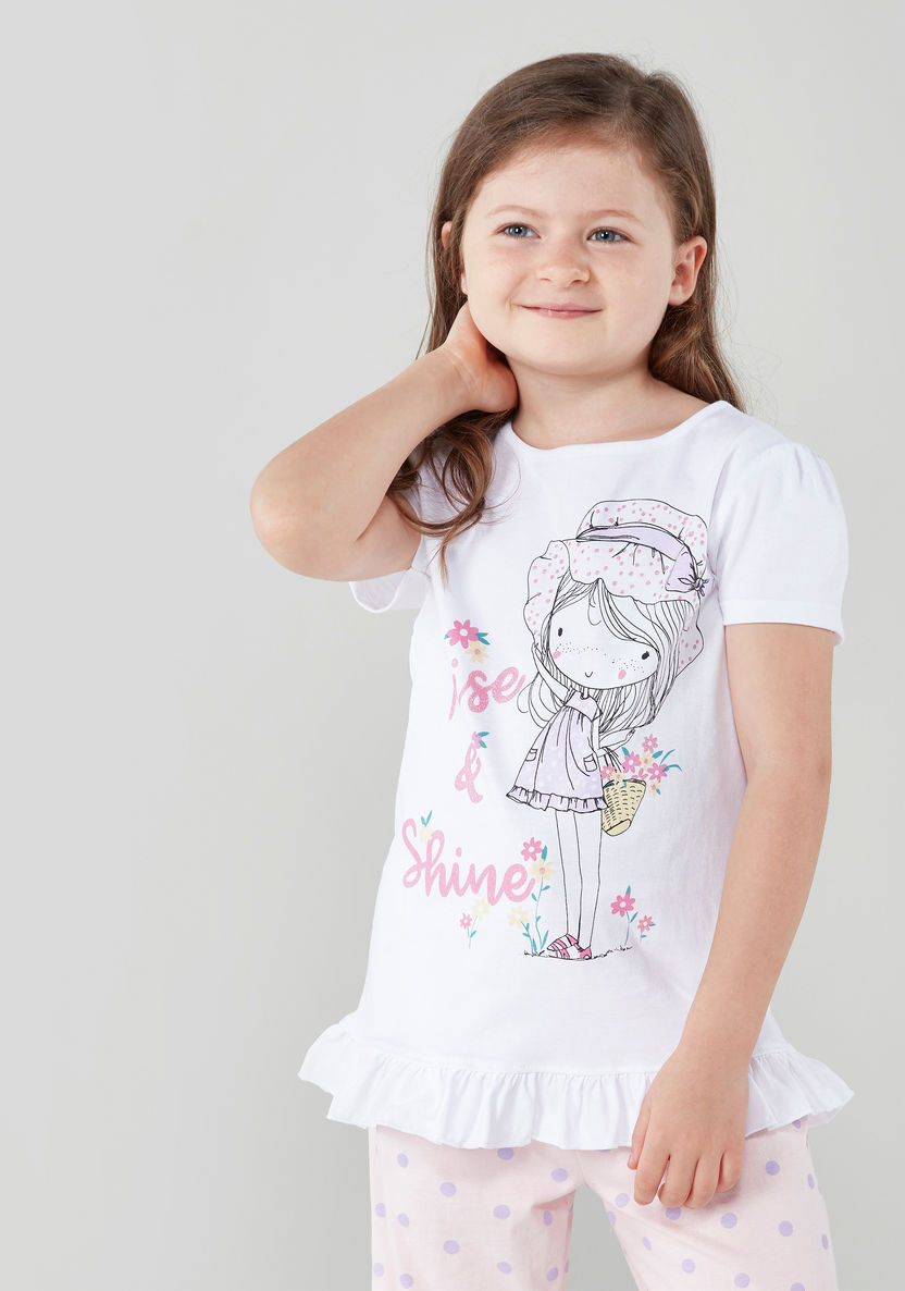 Juniors Printed Short Sleeves Top with Capris - Set of 2-Clothes Sets-image-3
