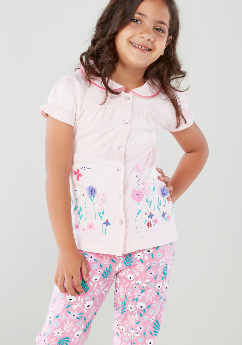 Juniors Printed Short Sleeves Shirt and Pyjama Set-Nightwear-image-4