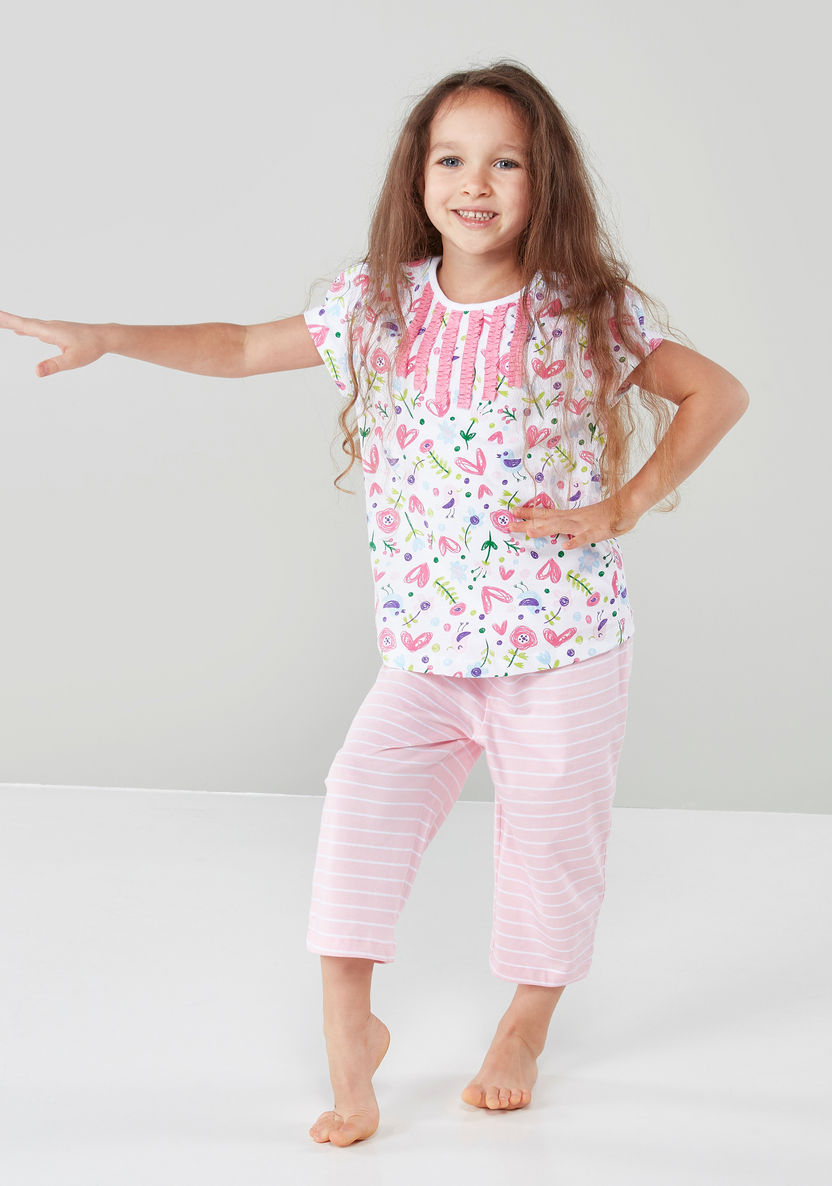 Juniors Printed Short Sleeves Top with Capris-Clothes Sets-image-0
