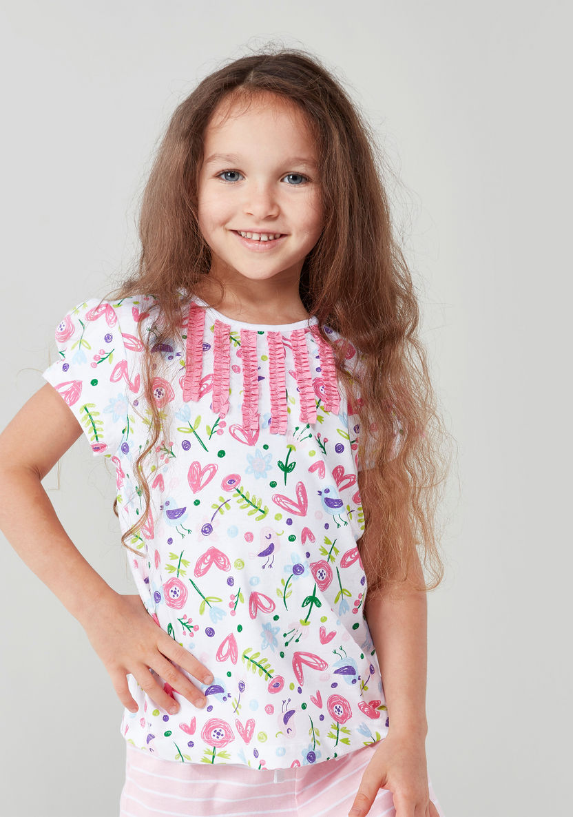 Juniors Printed Short Sleeves Top with Capris-Clothes Sets-image-1