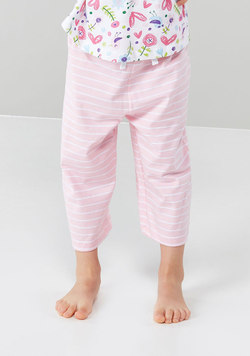 Juniors Printed Short Sleeves Top with Capris-Clothes Sets-image-2