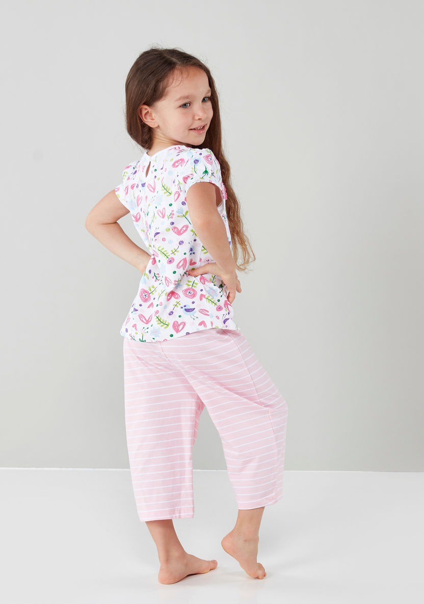 Juniors Printed Short Sleeves Top with Capris-Clothes Sets-image-3