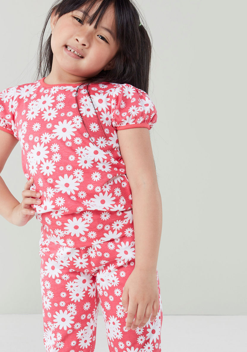 Juniors Floral Printed T-shirt and Pyjama Set-Nightwear-image-1