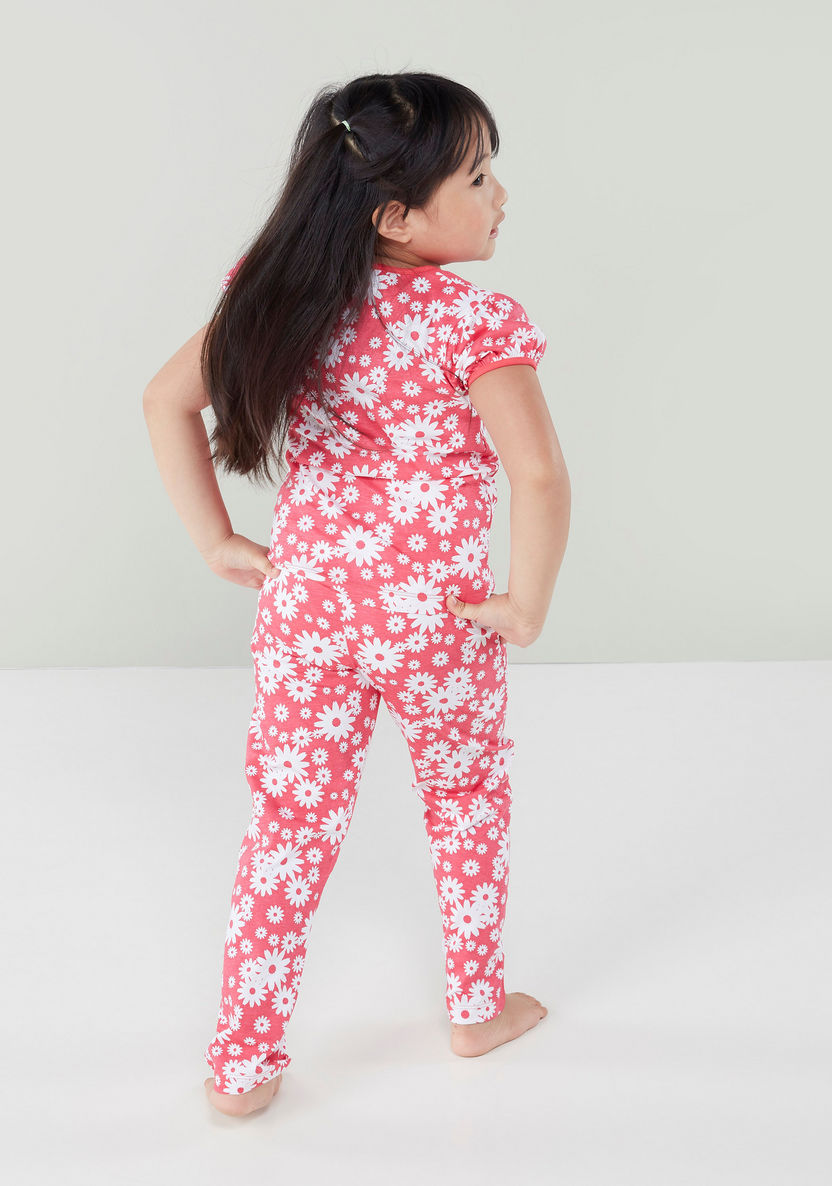 Juniors Floral Printed T-shirt and Pyjama Set-Nightwear-image-2