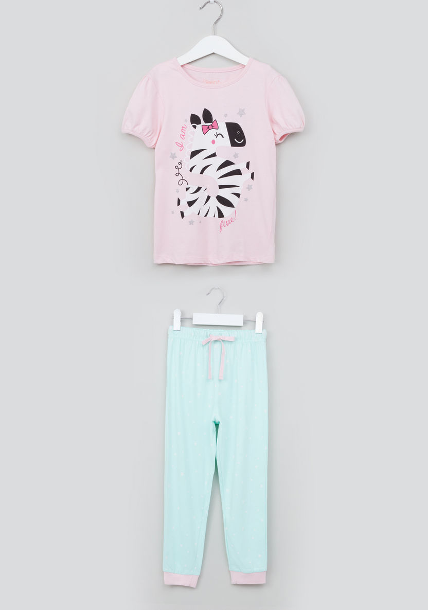 Juniors I Am 5 Printed Short Sleeves T-shirt with Cuff Pants-Nightwear-image-0
