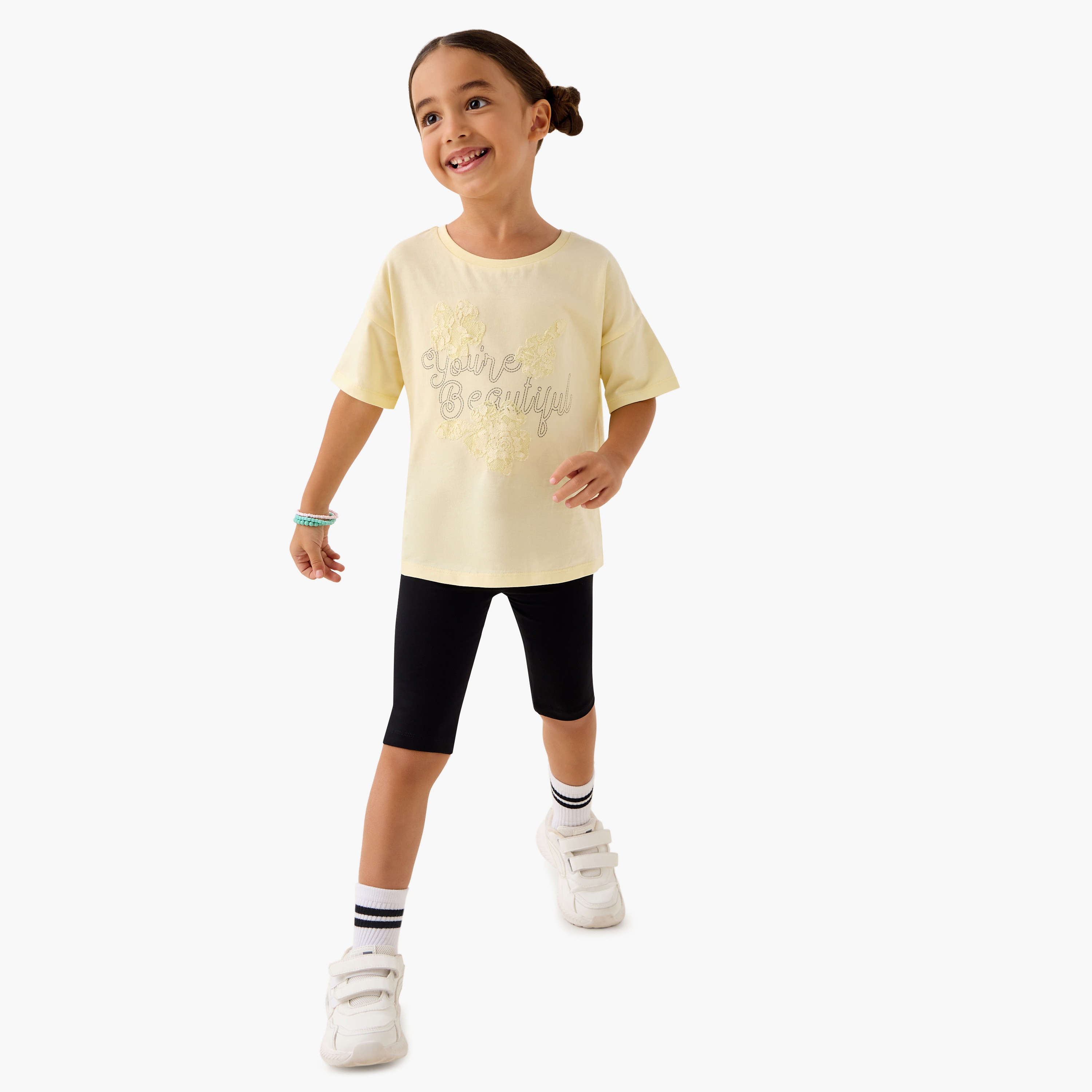 Juniors Plain Shorts with Elasticised Waistband-girls-clothing-bottoms-shorts-image-2
