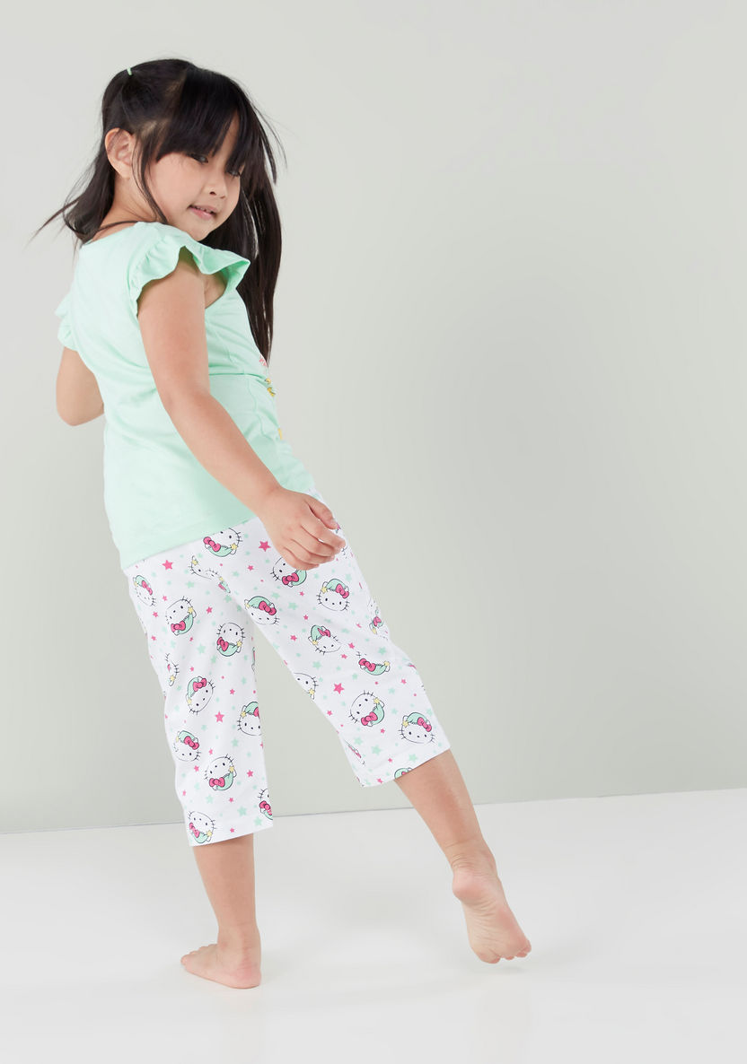 Hello Kitty Printed Frilled Sleeves Top with Capris-Nightwear-image-2