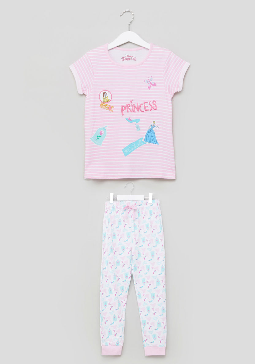 Princess Embroidered T-shirt with Jog Pants-Clothes Sets-image-0