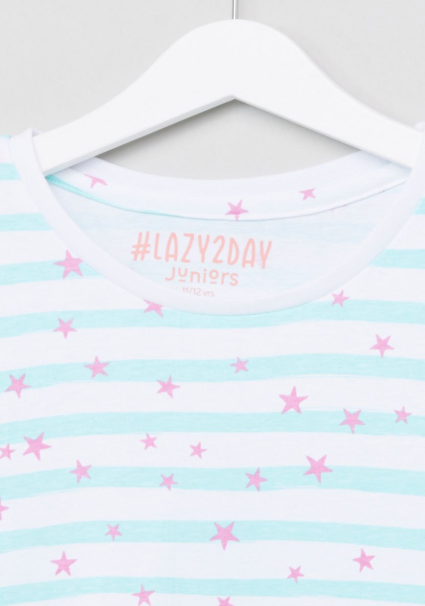 Juniors Striped T-shirt and Pyjama Set-Nightwear-image-2