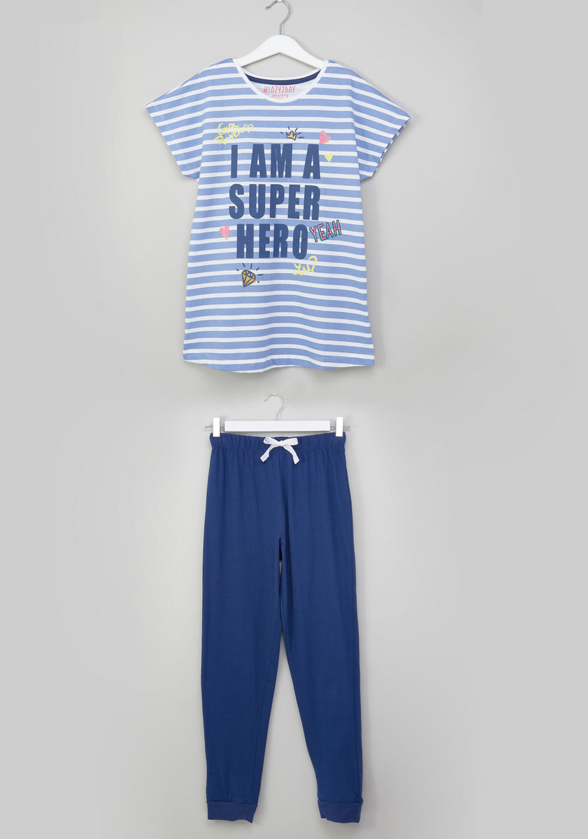 Juniors Printed Extended Sleeves T-shirt with Jog Pants-Nightwear-image-0