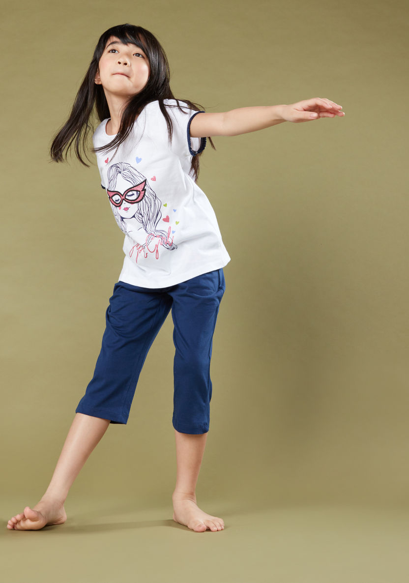 Juniors Printed T-shirt with 3/4 Pants-Clothes Sets-image-1