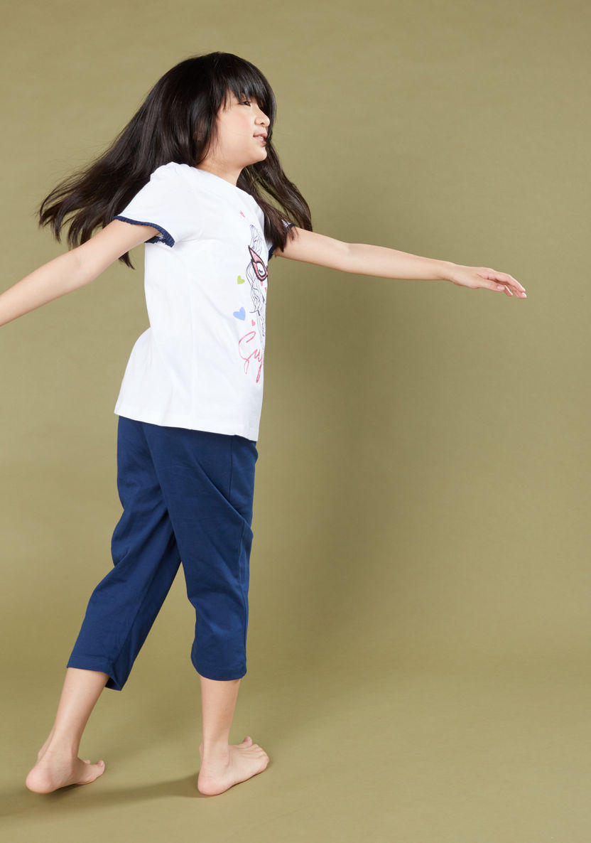 Juniors Printed T-shirt with 3/4 Pants-Clothes Sets-image-3