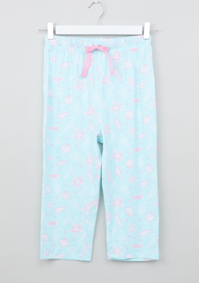 Juniors Printed Flutter Sleeves Top with Drawstring Capris-Nightwear-image-3