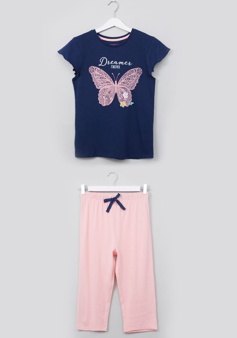 Juniors Butterfly Print Capri Set-Nightwear-image-0