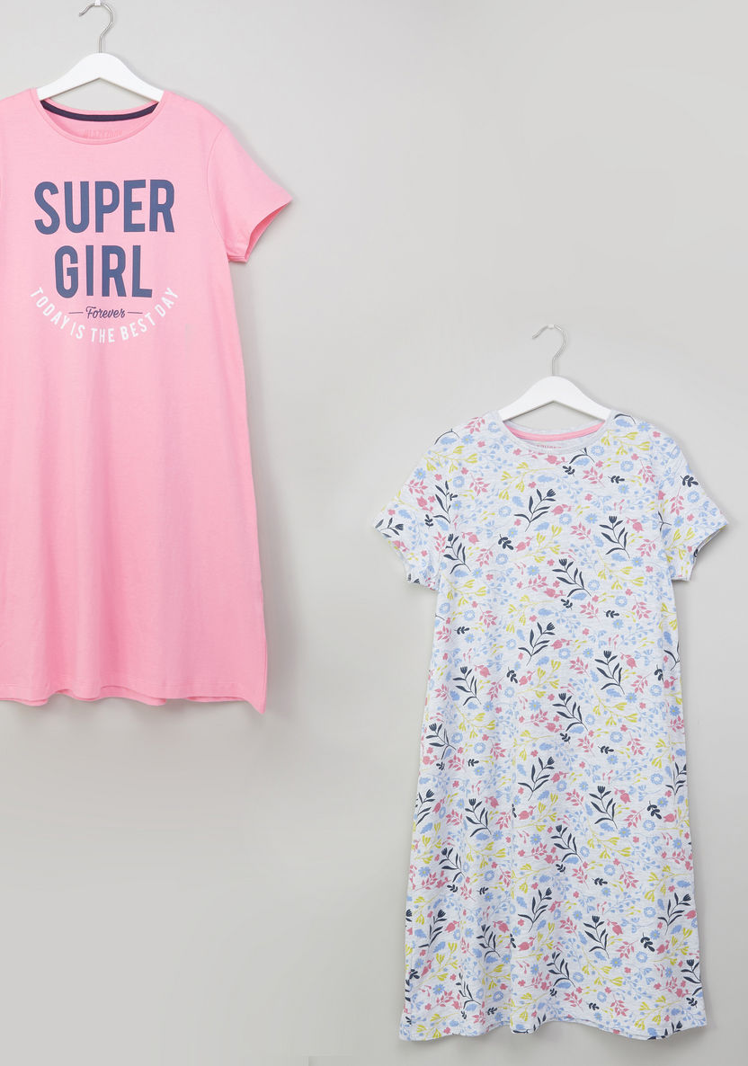 Juniors Printed Cap Sleeves Sleep Dress - Set of 2-Nightwear-image-0