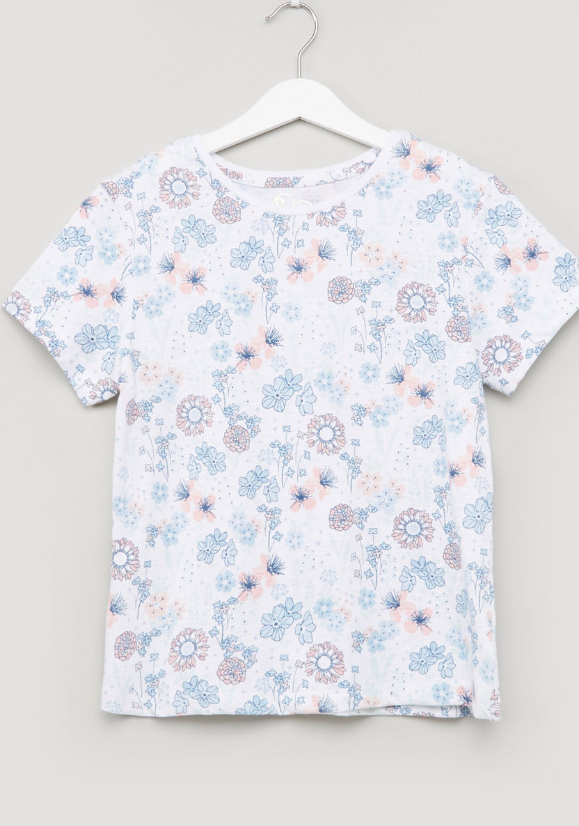 Juniors Floral Printed T-shirt and Striped Pyjama Set-Nightwear-image-1