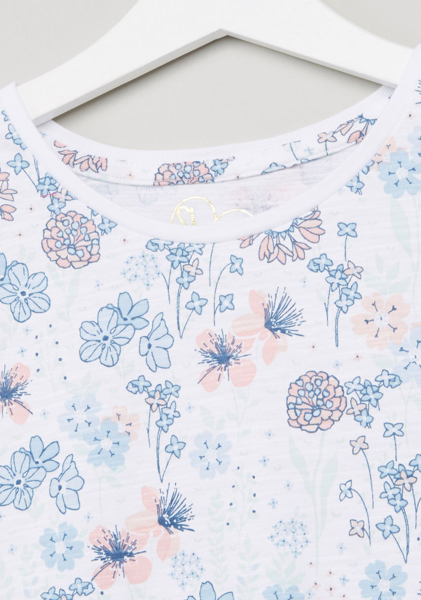 Juniors Floral Printed T-shirt and Striped Pyjama Set-Nightwear-image-2
