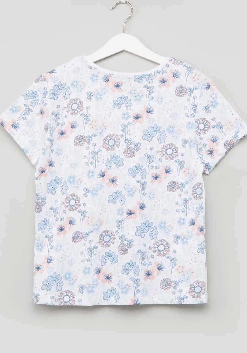 Juniors Floral Printed T-shirt and Striped Pyjama Set-Nightwear-image-3