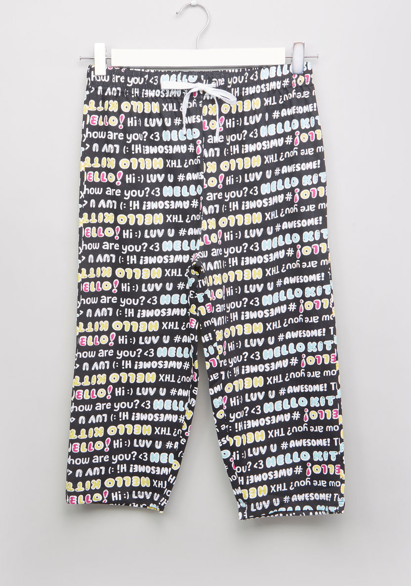 Hello Kitty Printed T-shirt and Pyjama Set-Nightwear-image-3