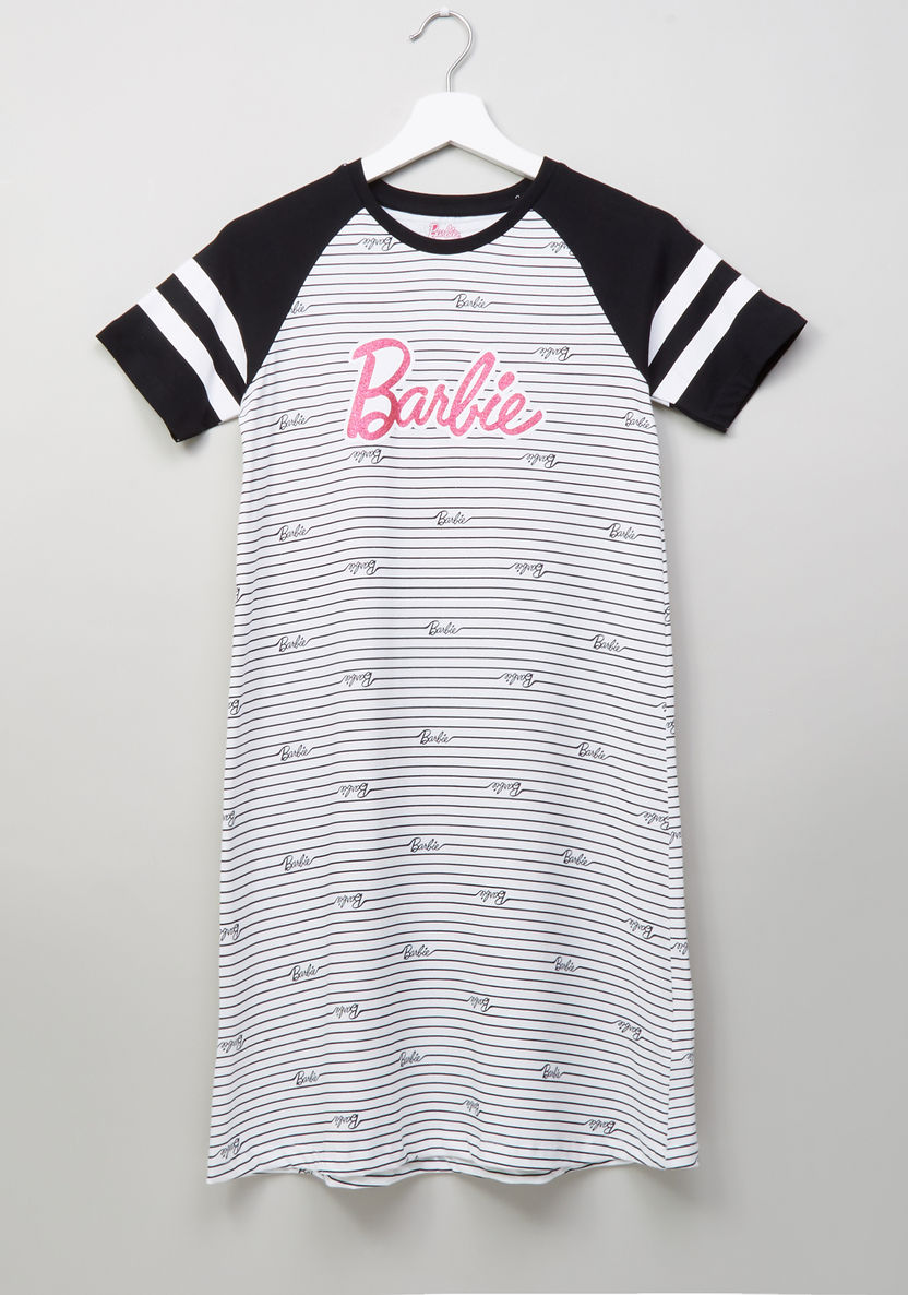 Barbie Printed Raglan Sleeves Sleep Dress-Nightwear-image-0