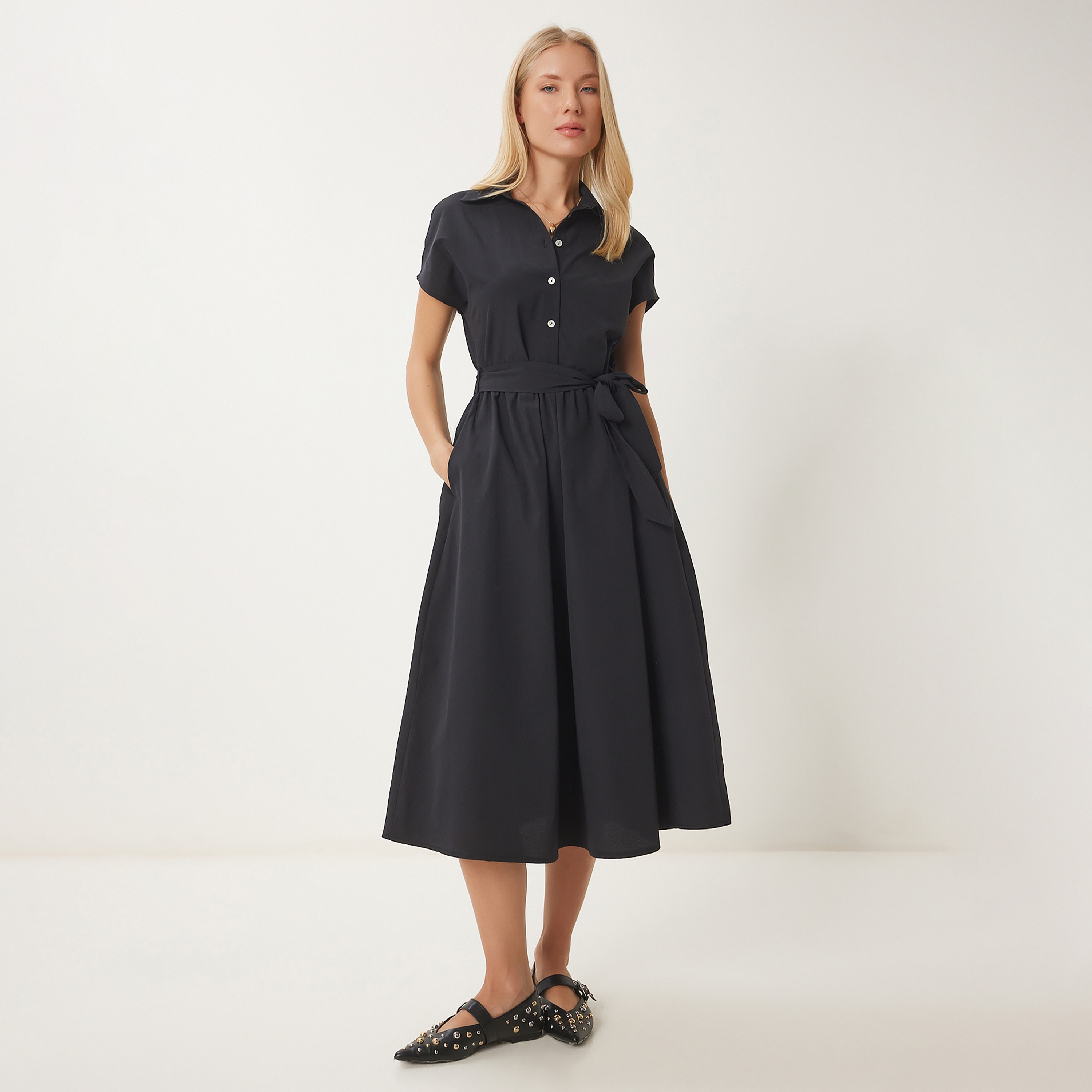 قبعة ياقة قميص، قميص ميدي لنساء إسطنبول السعادة-women-clothing-dresses-image-1