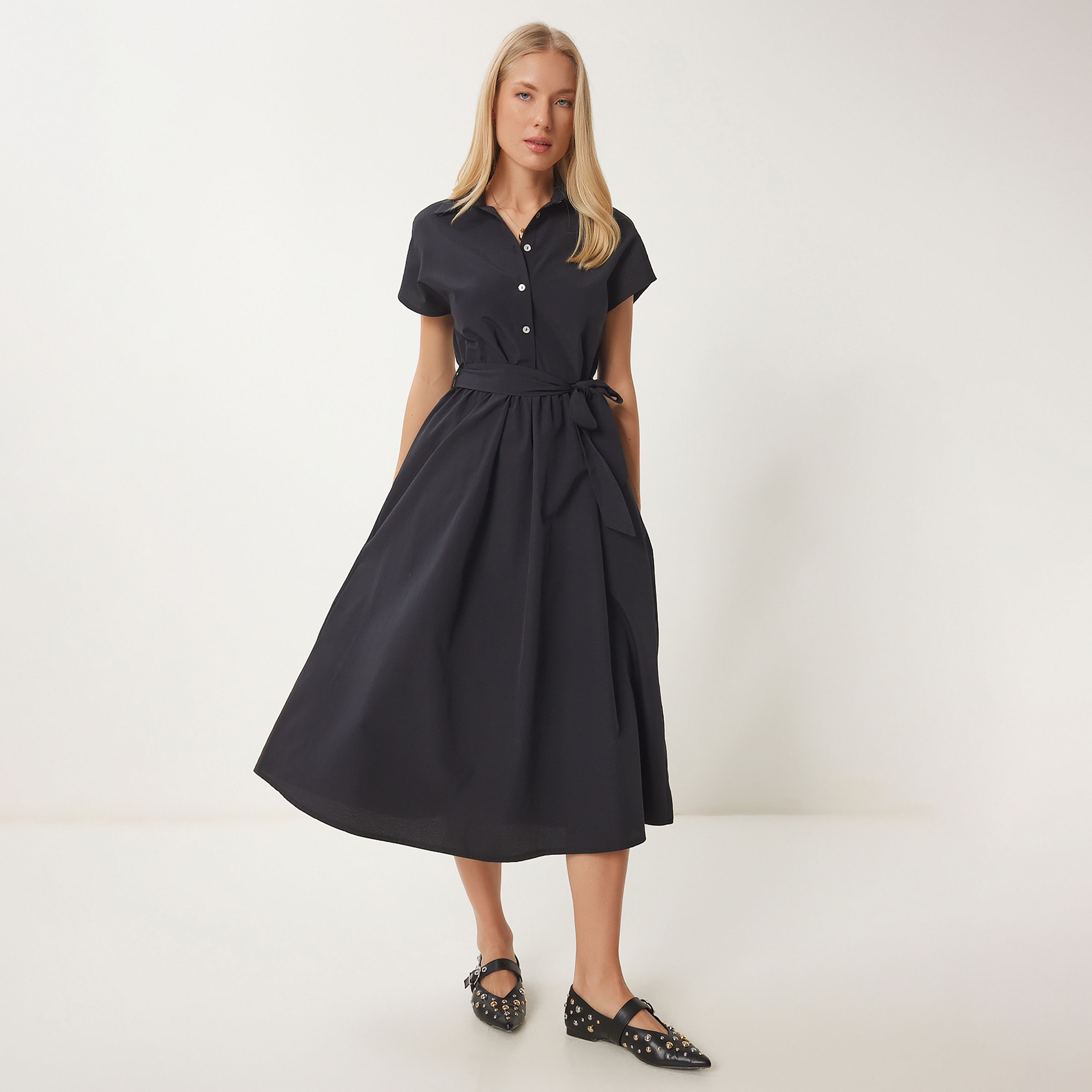 قبعة ياقة قميص، قميص ميدي لنساء إسطنبول السعادة-women-clothing-dresses-image-2