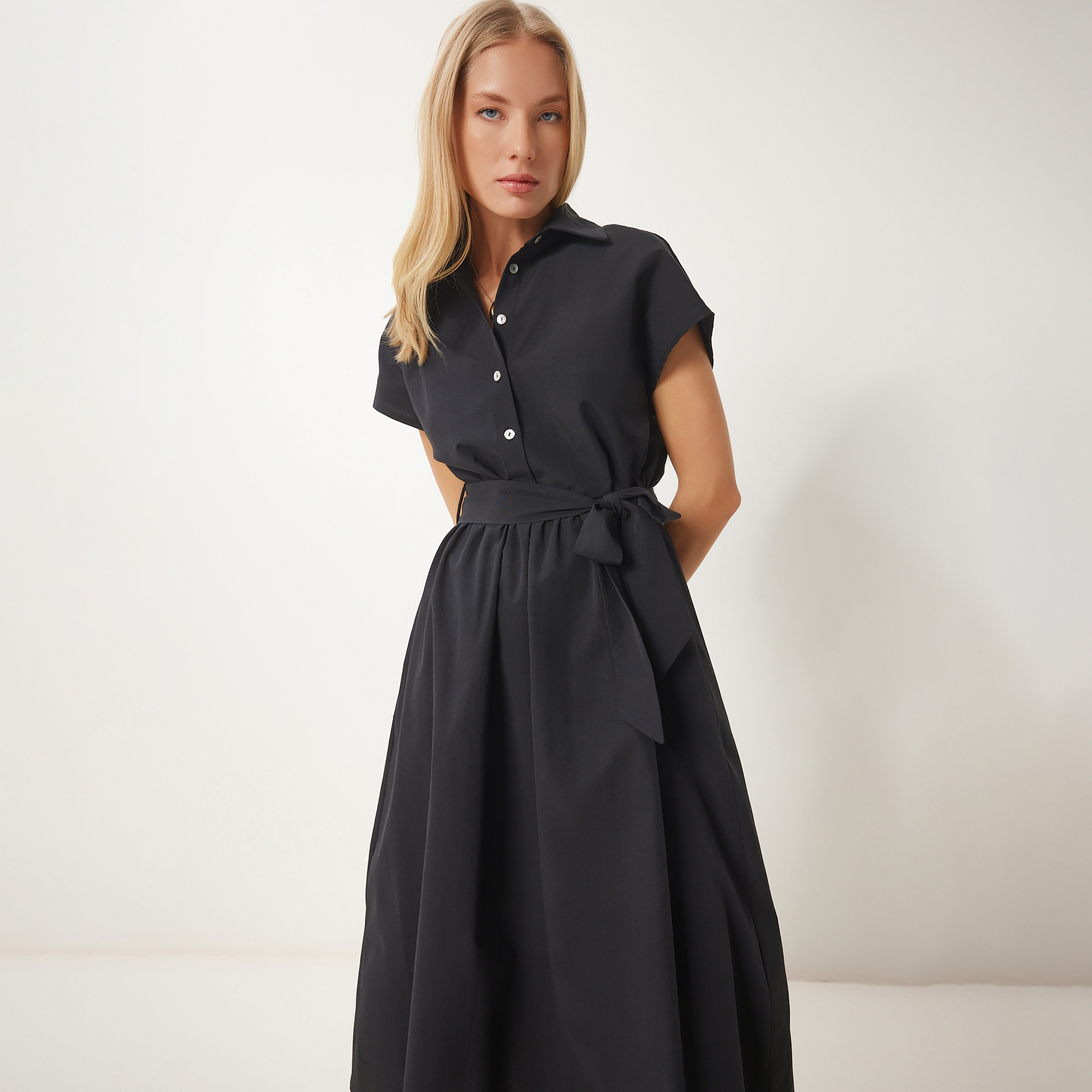 قبعة ياقة قميص، قميص ميدي لنساء إسطنبول السعادة-women-clothing-dresses-image-4