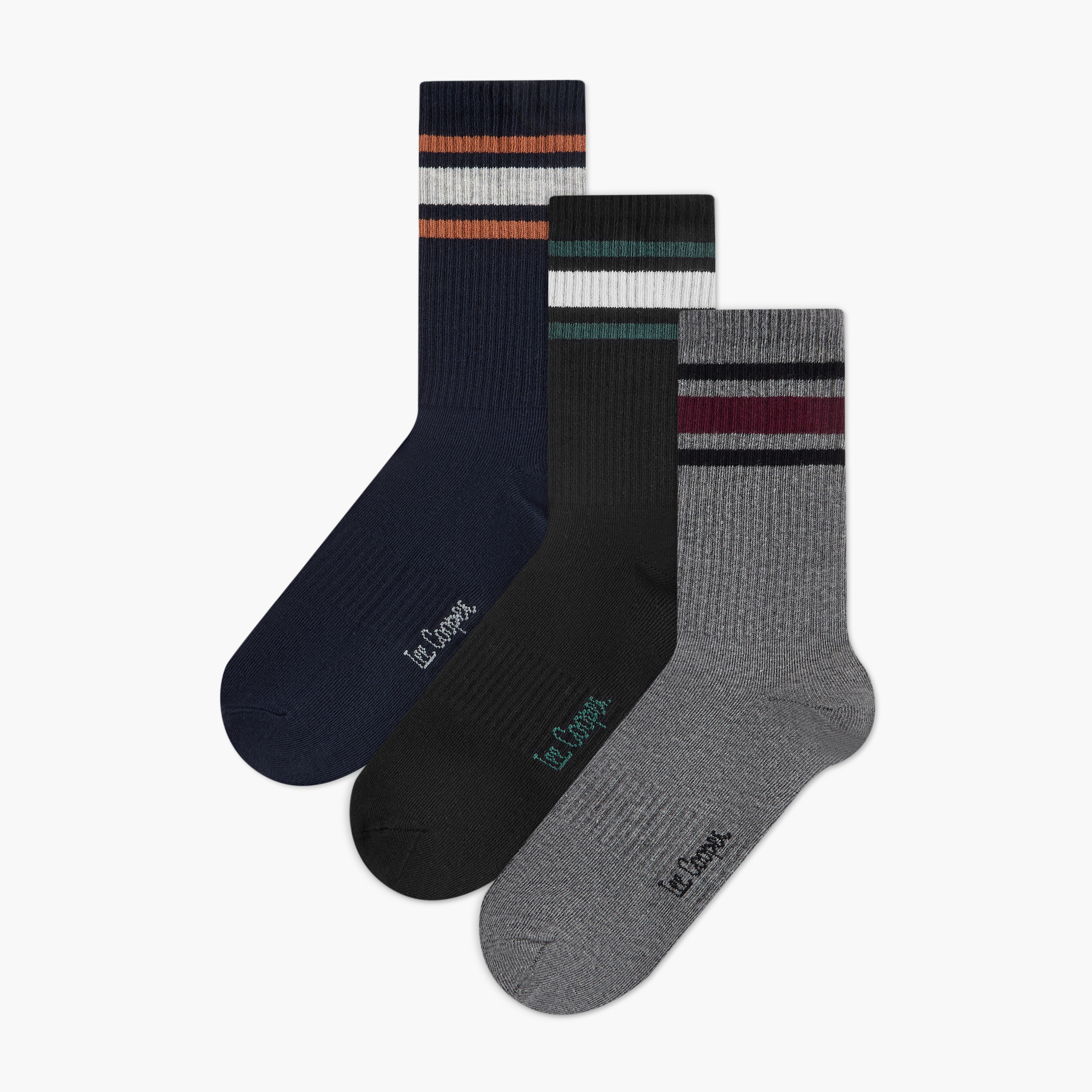Lee Cooper Men Socks with Stripes - Set of 3-men-socks-image-1
