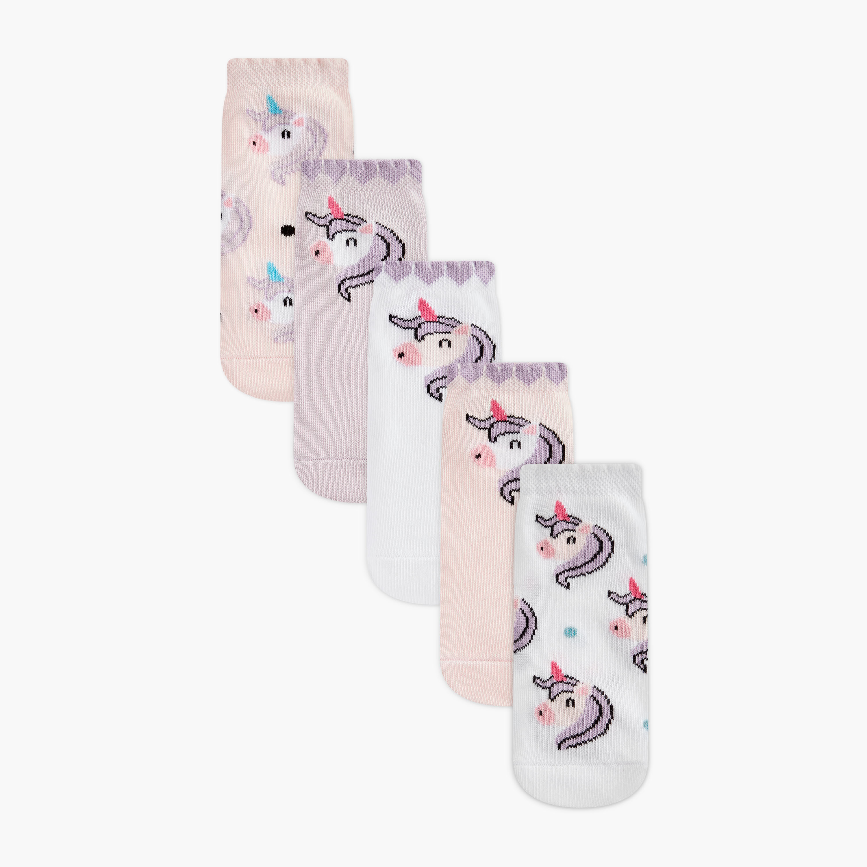 Little Missy Unicorn Print Ankle Length Socks - Set of 5-girls-accessories-socks-image-1