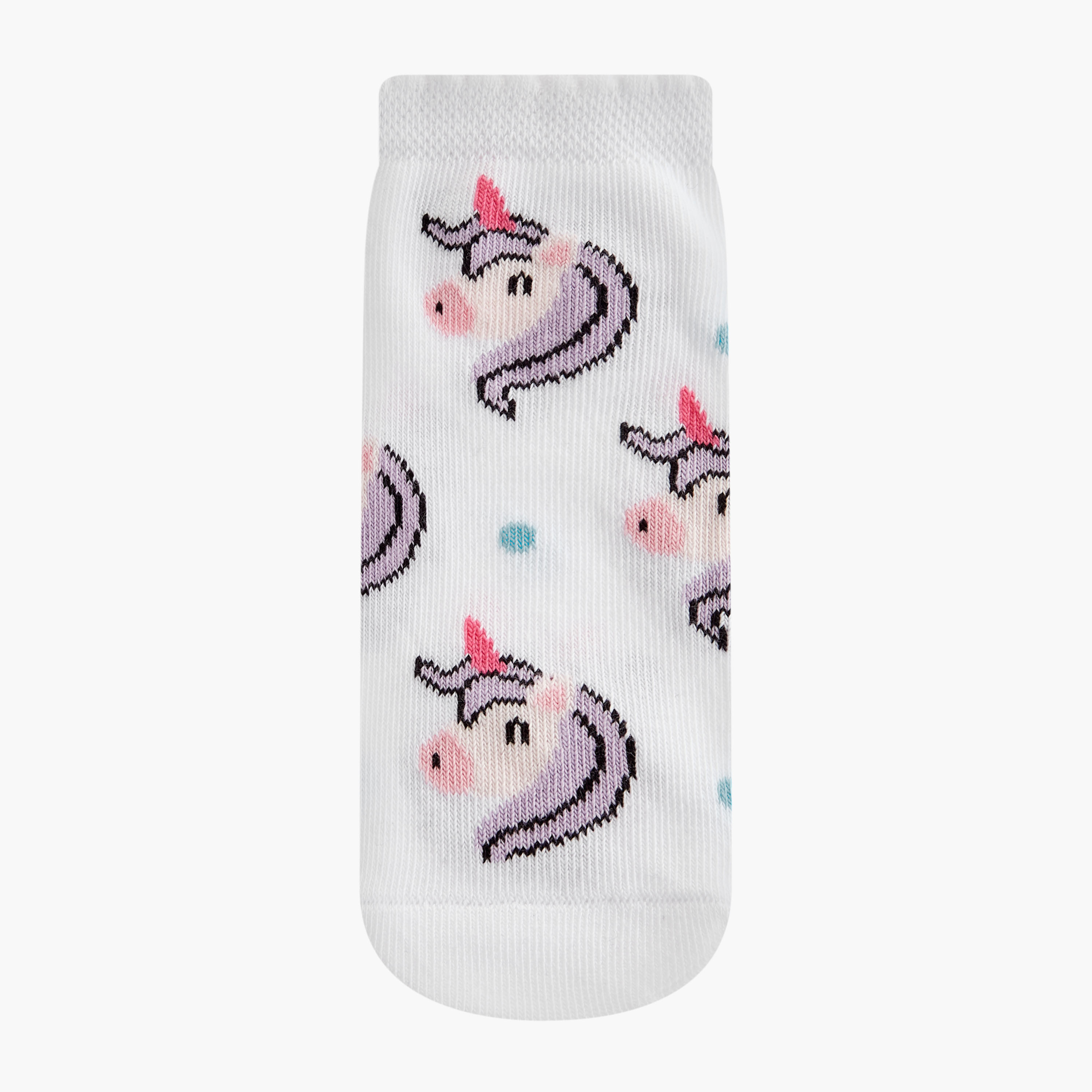 Little Missy Unicorn Print Ankle Length Socks - Set of 5-girls-accessories-socks-image-2