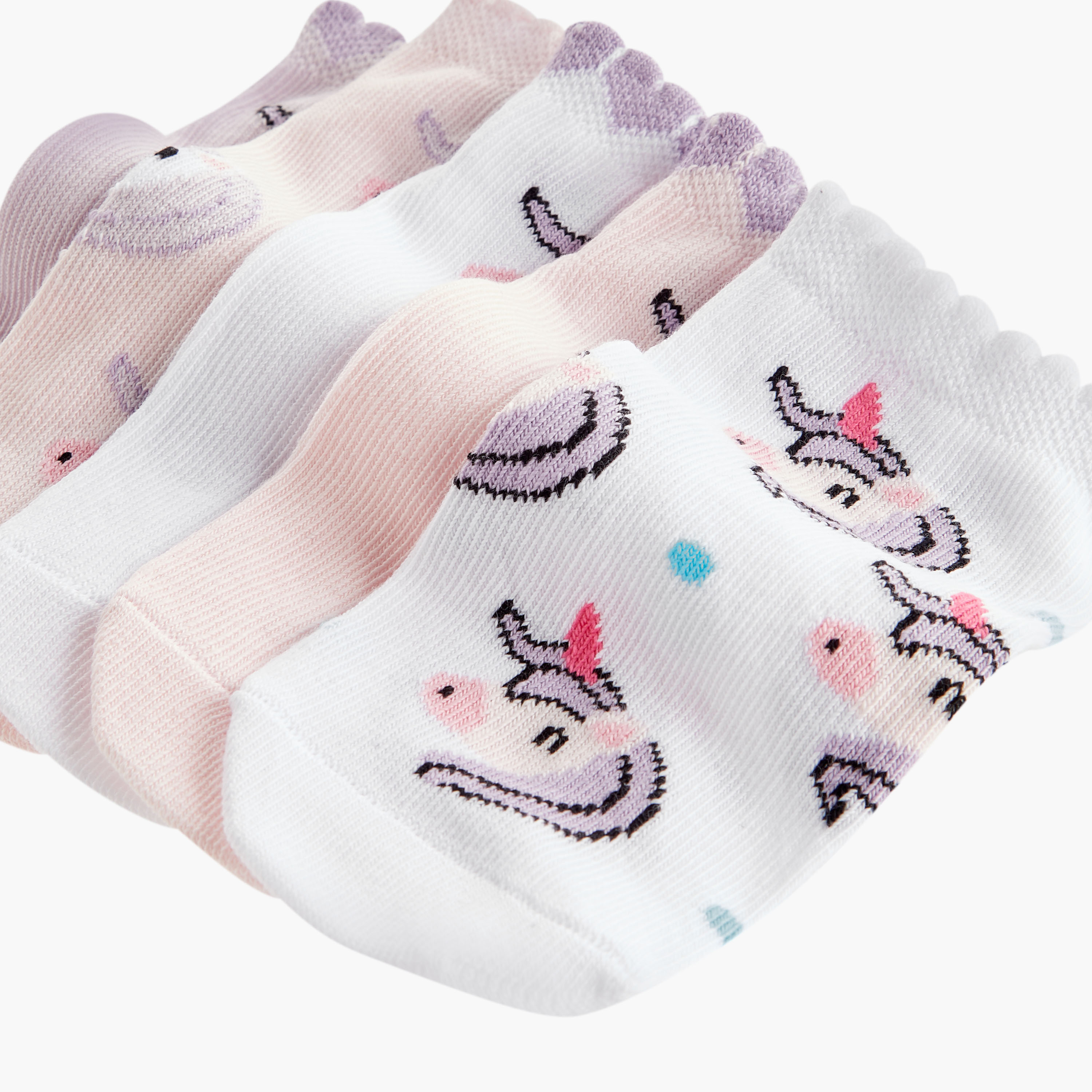 Little Missy Unicorn Print Ankle Length Socks - Set of 5-girls-accessories-socks-image-3