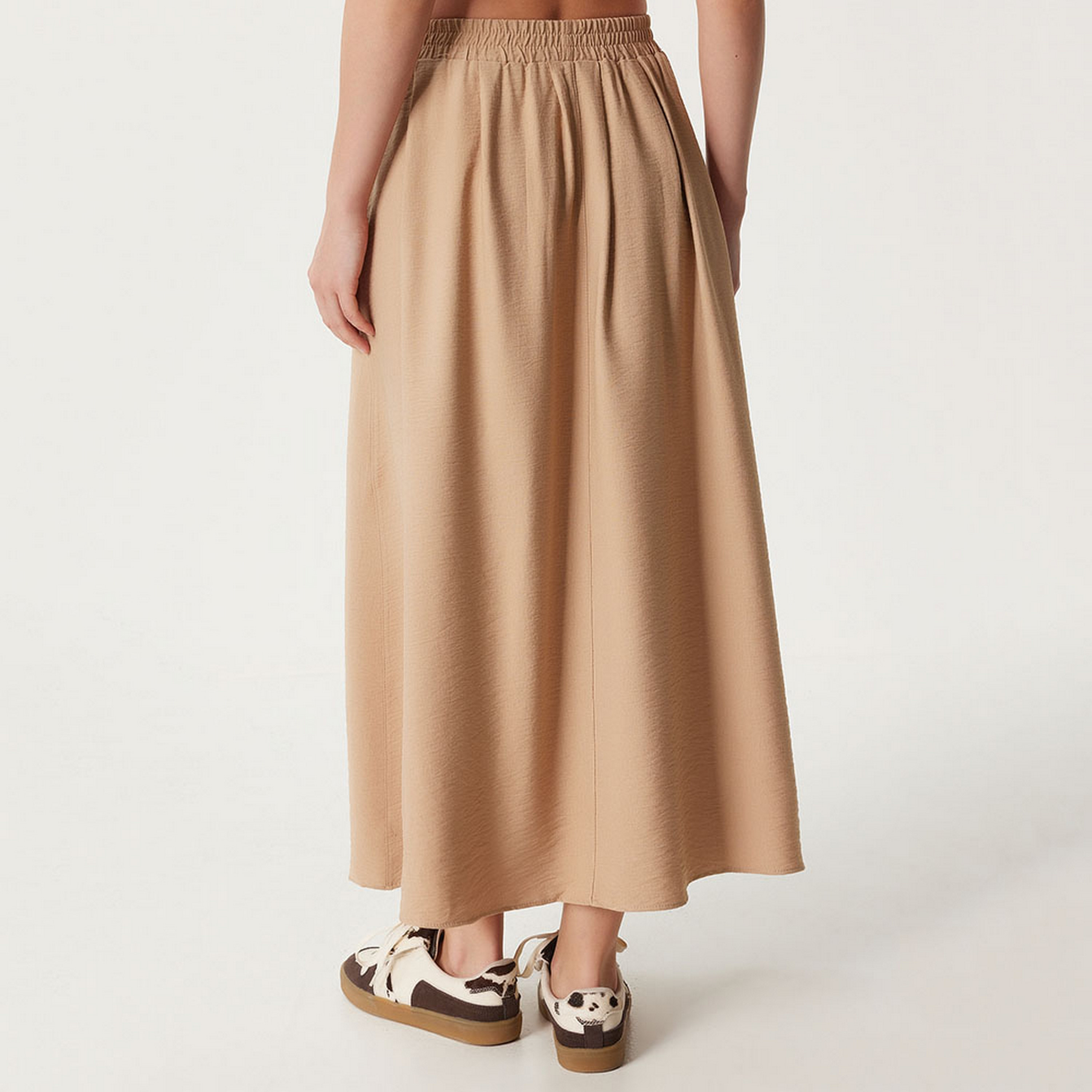 Happiness İstanbul Brown High-Rise Women's Flared Maxi Skirt-women-clothing-bottoms-skirts-image-3