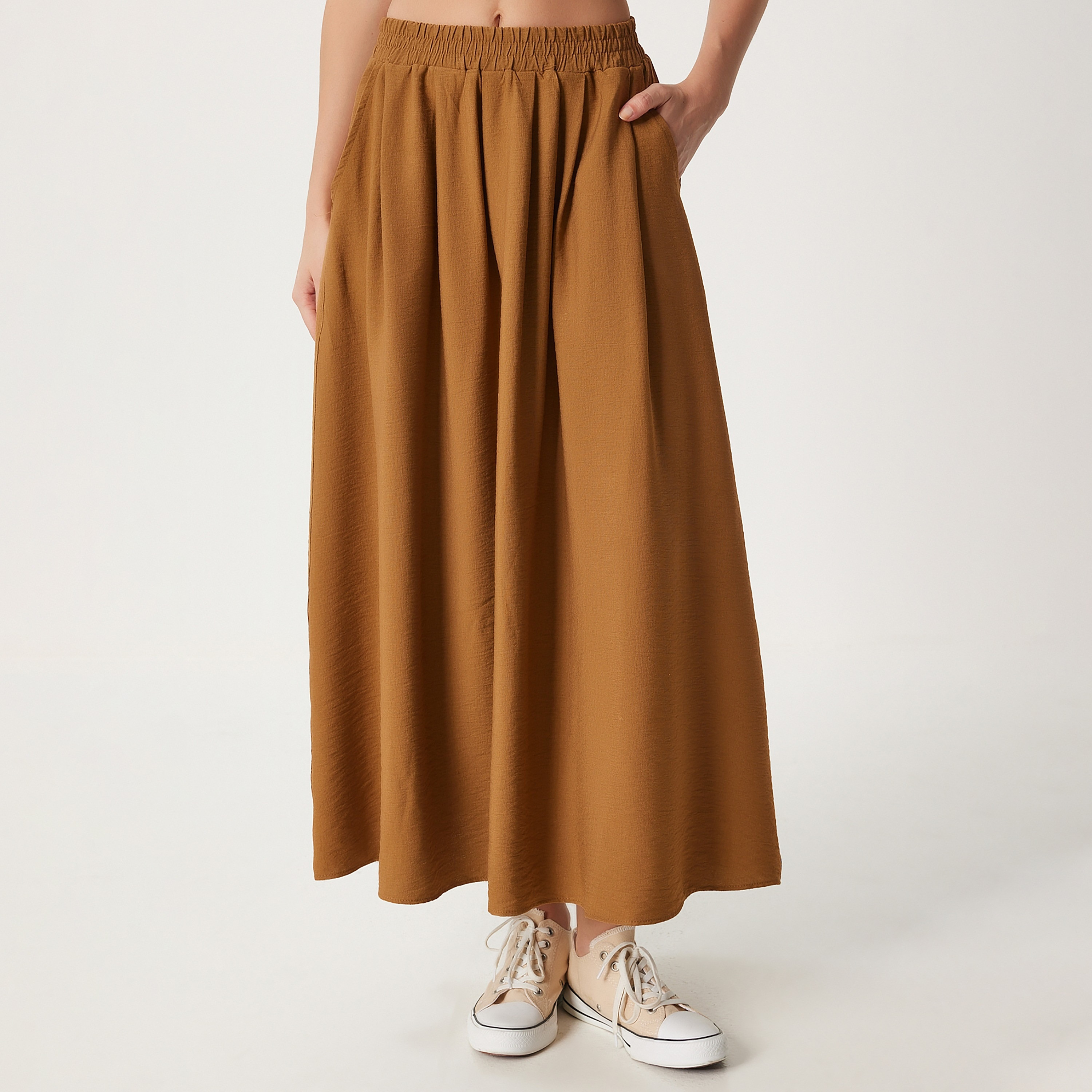 تنورة ماكسي واسعة للنساء من Happiness Istanbul Brown-women-clothing-bottoms-skirts-image-1