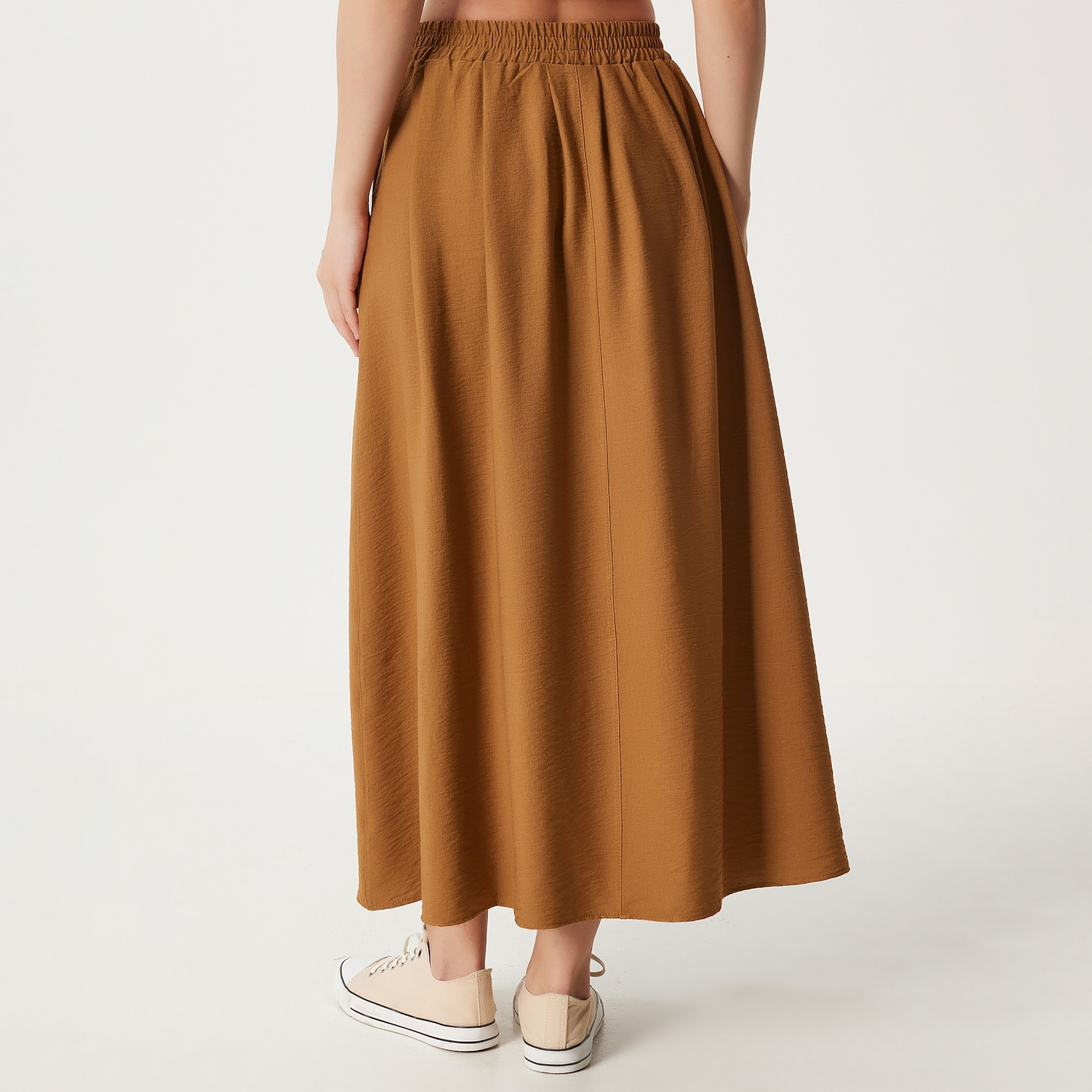 تنورة ماكسي واسعة للنساء من Happiness Istanbul Brown-women-clothing-bottoms-skirts-image-3