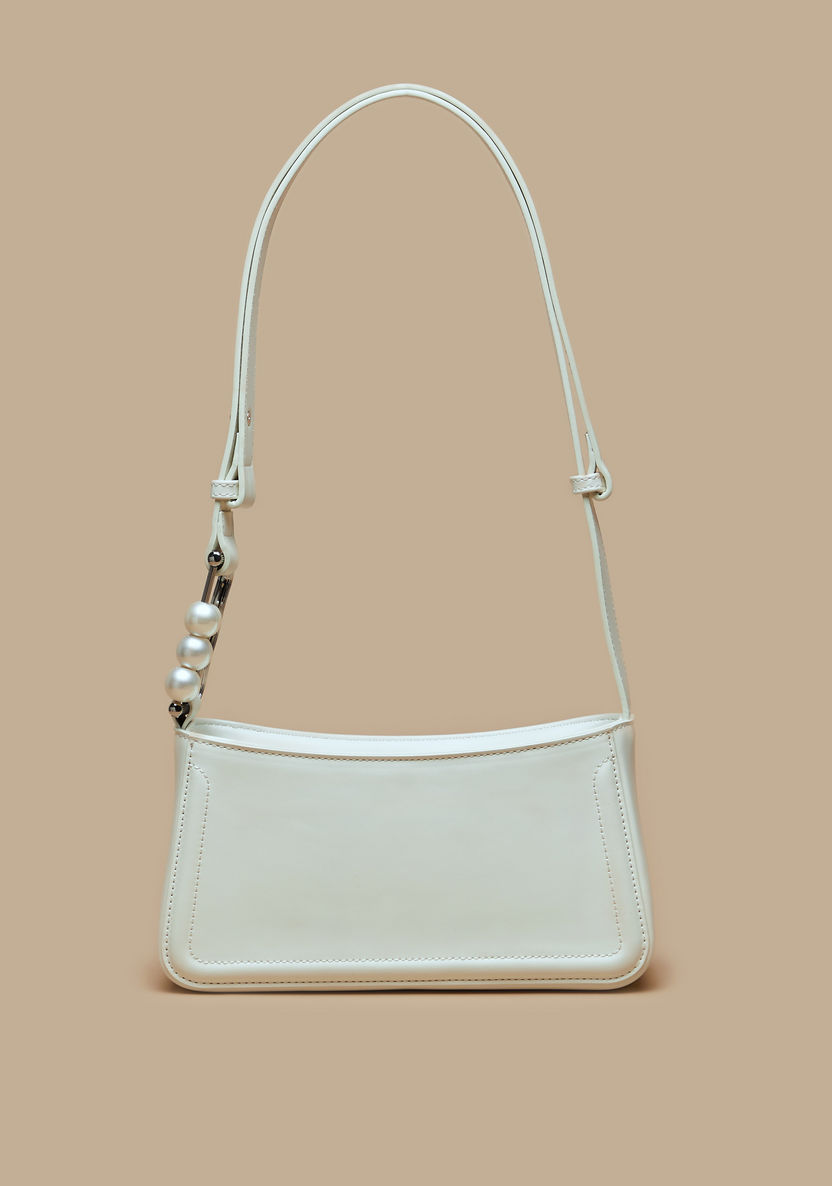 Missy Solid Shoulder Bag with Pearl Embellished Detail Buckle Accent-Women%27s Handbags-image-0