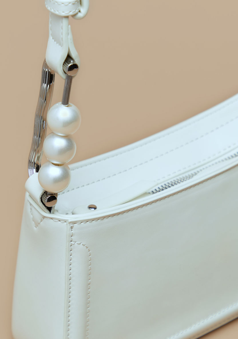Missy Solid Shoulder Bag with Pearl Embellished Detail Buckle Accent-Women%27s Handbags-image-2