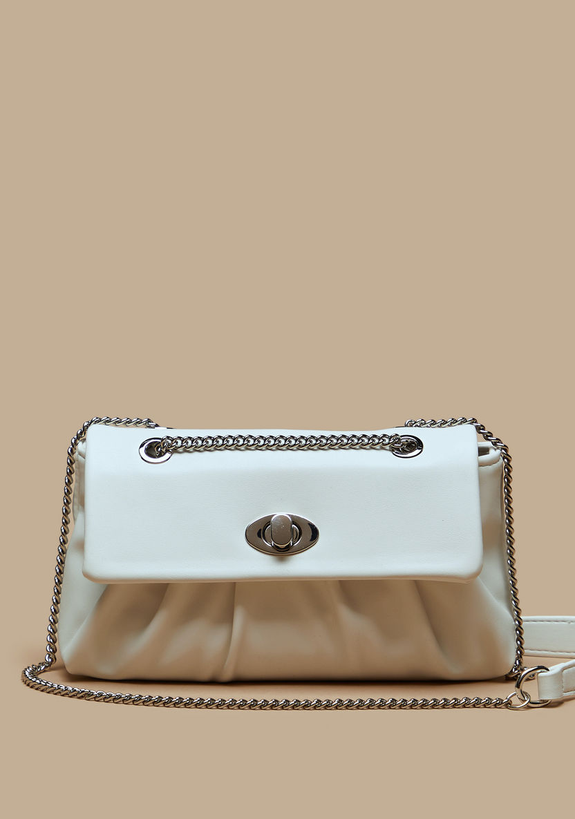 Missy Solid Crossbody Bag with Ruched Detail and Chain Strap-Women%27s Handbags-image-0