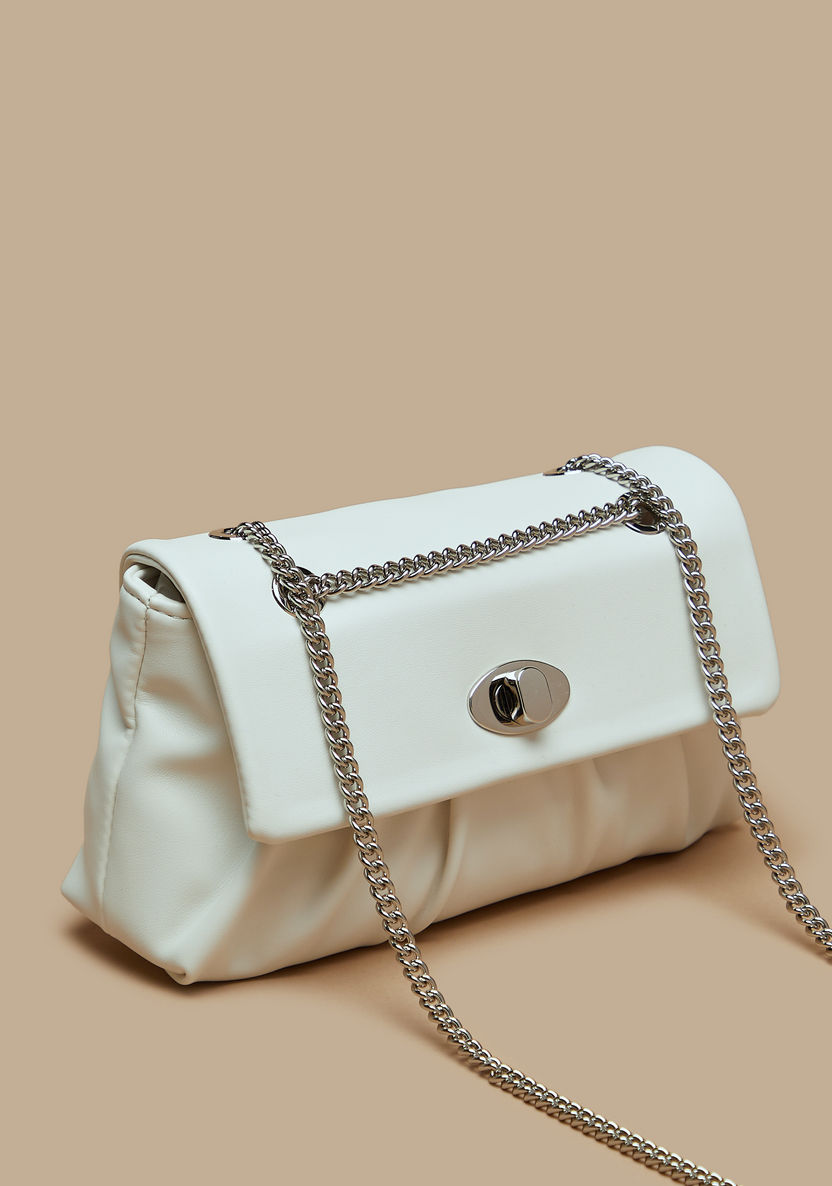 Missy Solid Crossbody Bag with Ruched Detail and Chain Strap-Women%27s Handbags-image-1