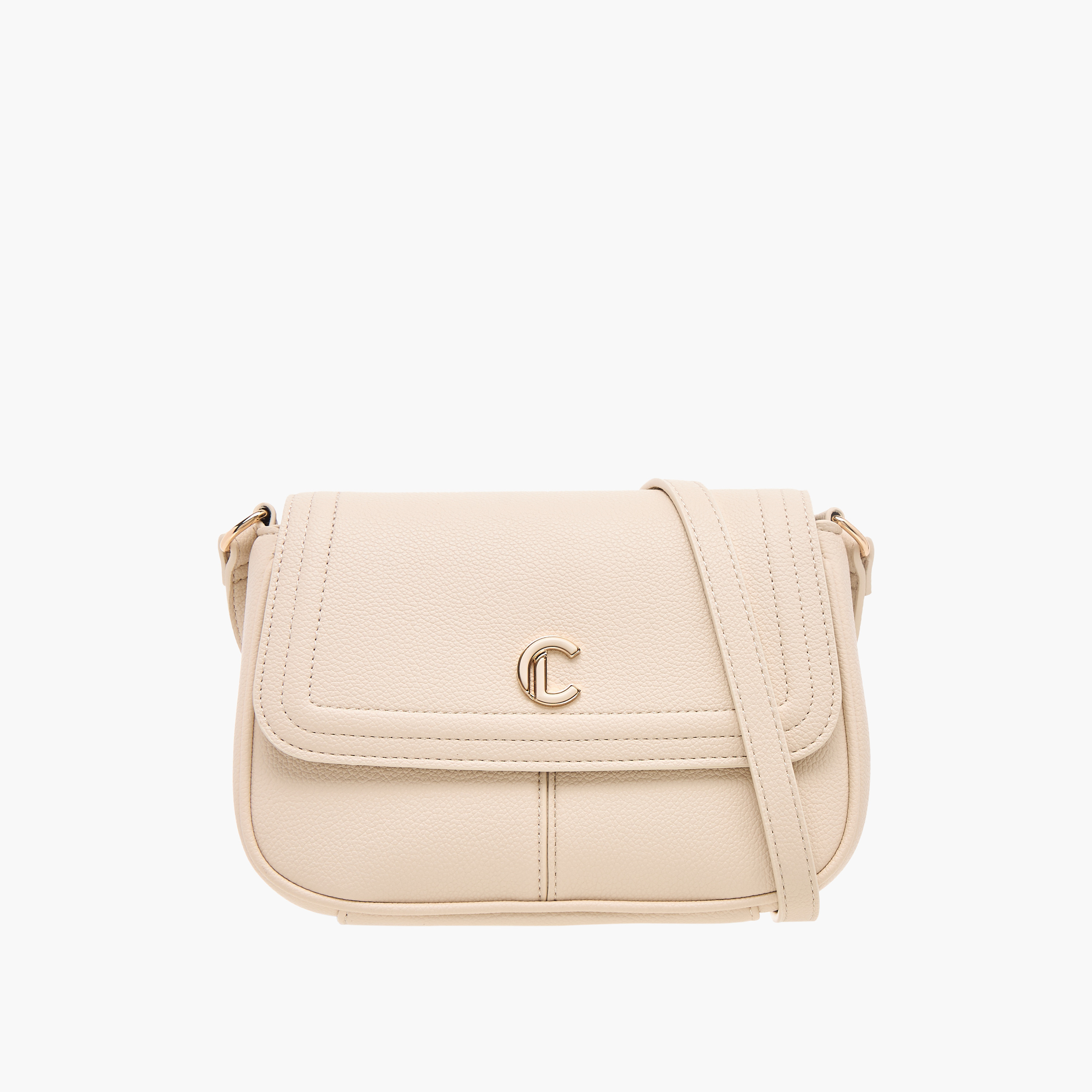 Le Confort Solid Crossbody Bag with Flap Closure and Adjustable Strap