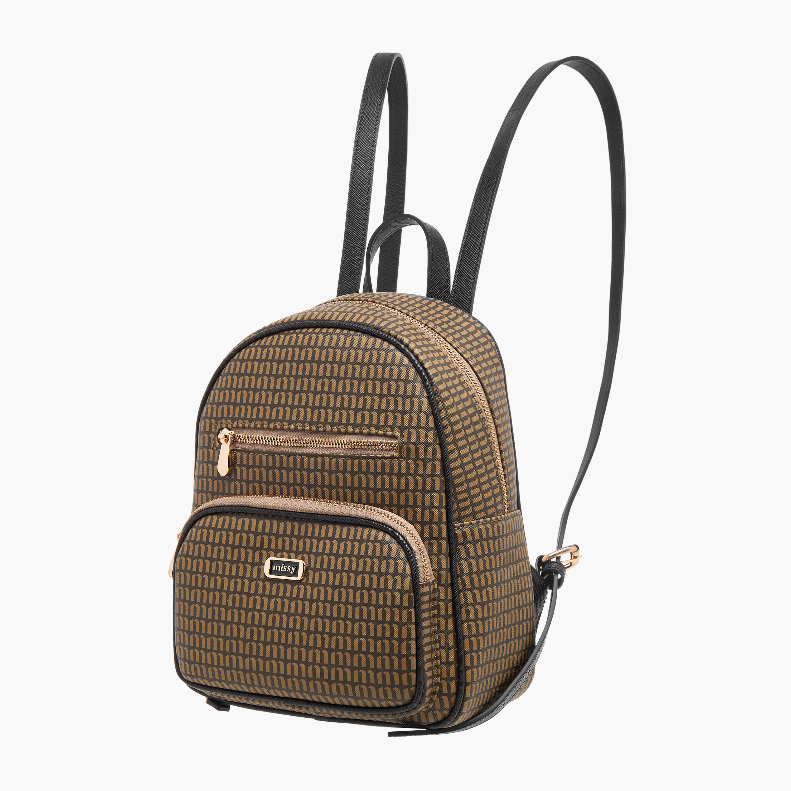 Missy Monogram Print Backpack with Adjustable Straps and Zip Closure-women-bagsandwallets-backpacks-image-2
